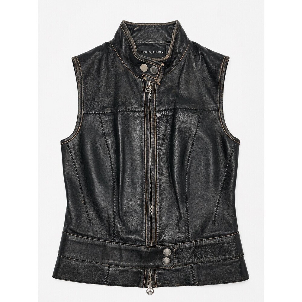 Donald J Pliner Women's XS Black Leather Studded Skull Moto Vest Made Italy - Picture 3 of 13
